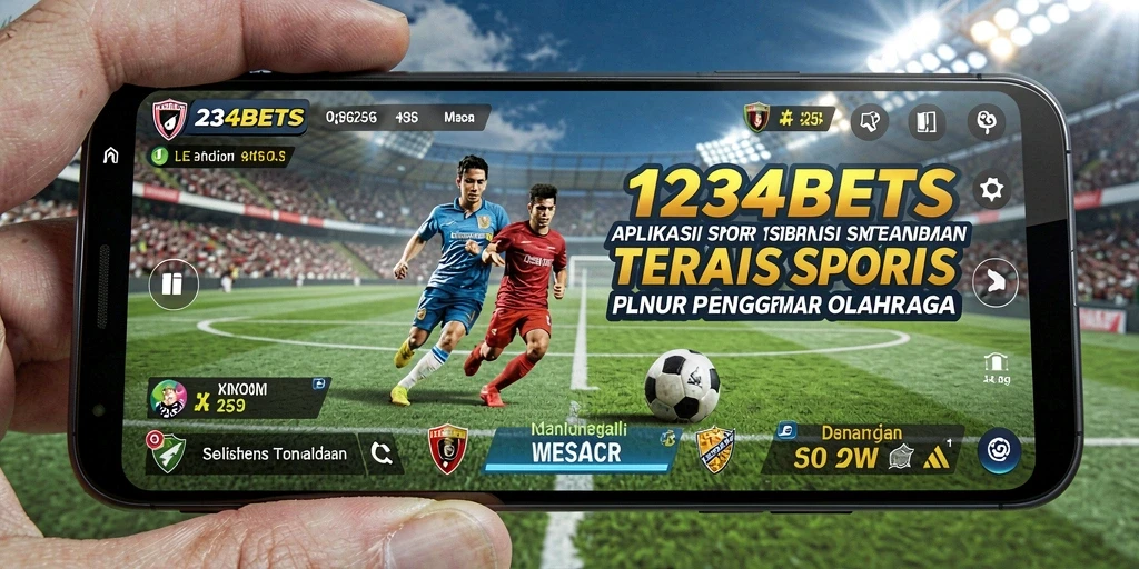 Screenshot utama menunjukkan gameplay taruhan olahraga 1234BETS di smartphone.