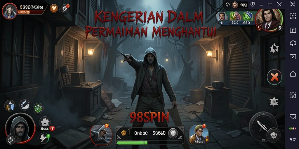 Screenshot gameplay <strong>98SPIN</strong> yang menampilkan suasana horor yang mencekam.