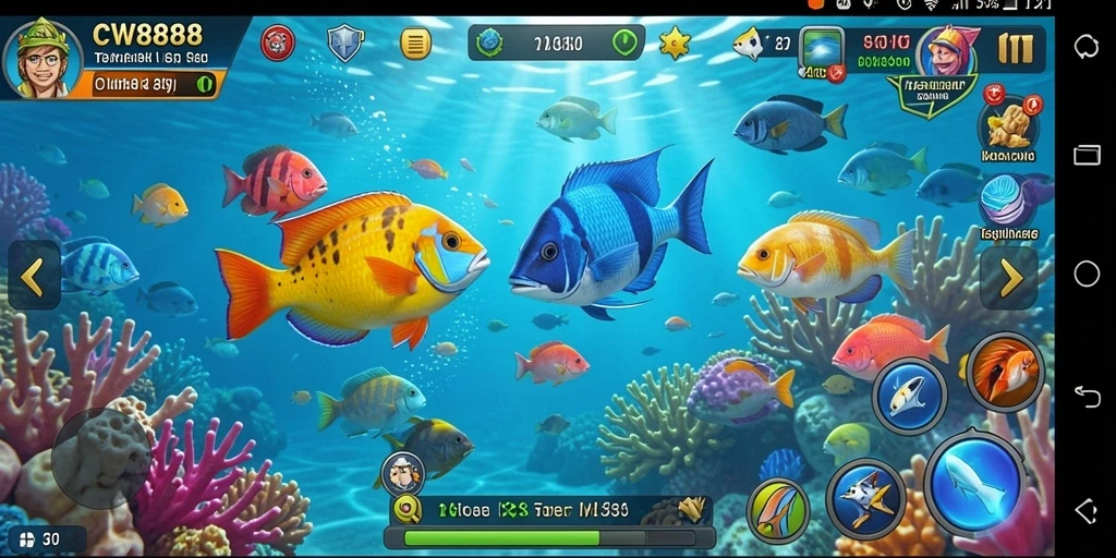 Screenshot gameplay CW8888 menampilkan aksi seru dalam menembak ikan.