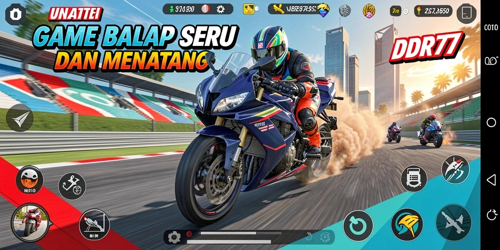 Screenshot menampilkan aksi balap motor yang mendebarkan.