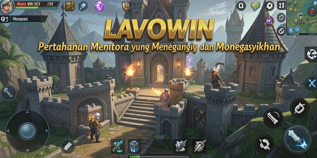 Screenshot gameplay menampilkan pertempuran menara di <strong>LAVOWIN</strong>.