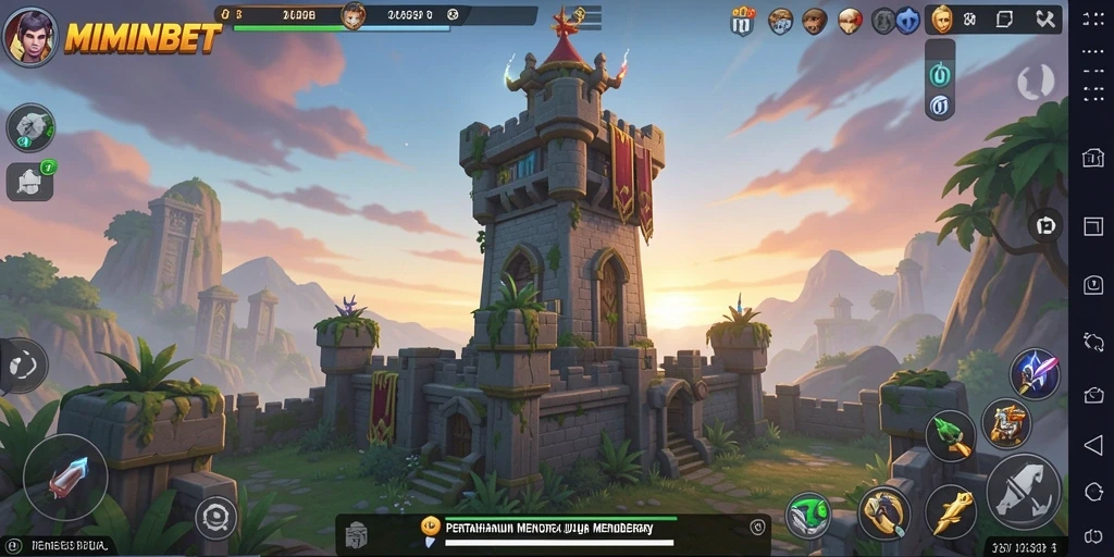 Screenshot gameplay MIMINBET menampilkan aksi menara bertahan yang menegangkan.