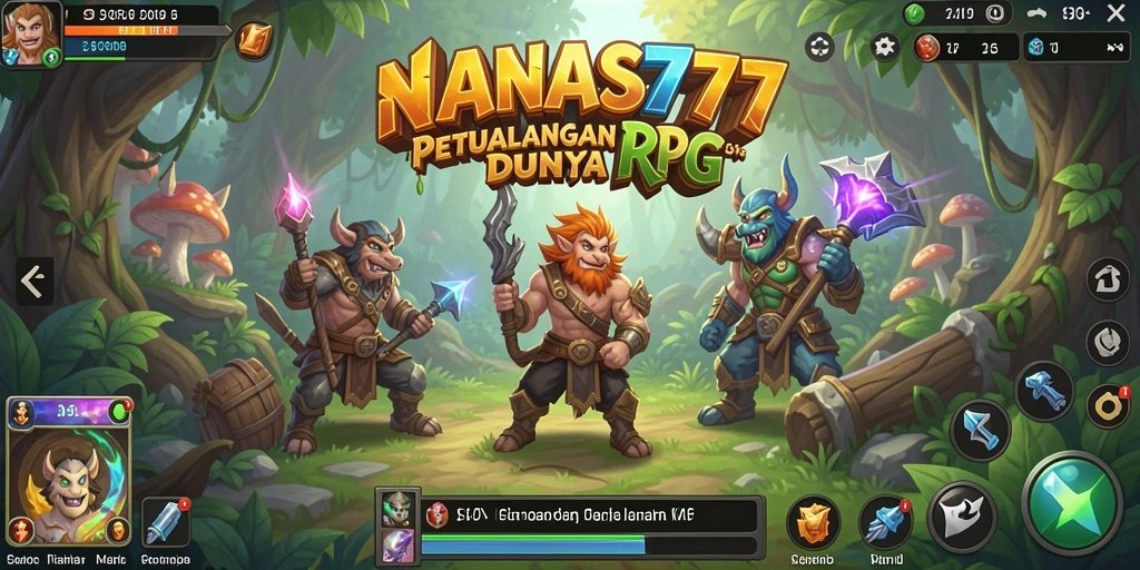Tampilan gameplay NANAS777 yang menampilkan pertarungan epik RPG.