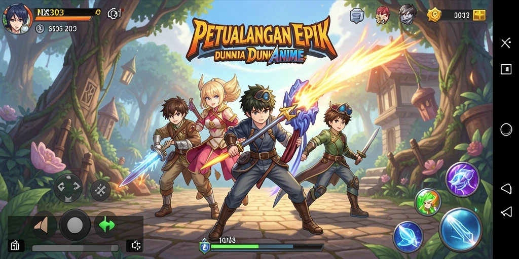 Gameplay NX303 yang menampilkan karakter anime dalam aksi.