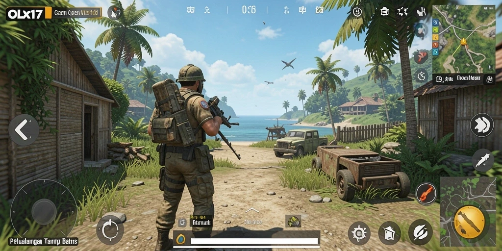Screenshot gameplay OLX17 menampilkan petualangan seru di dunia terbuka.