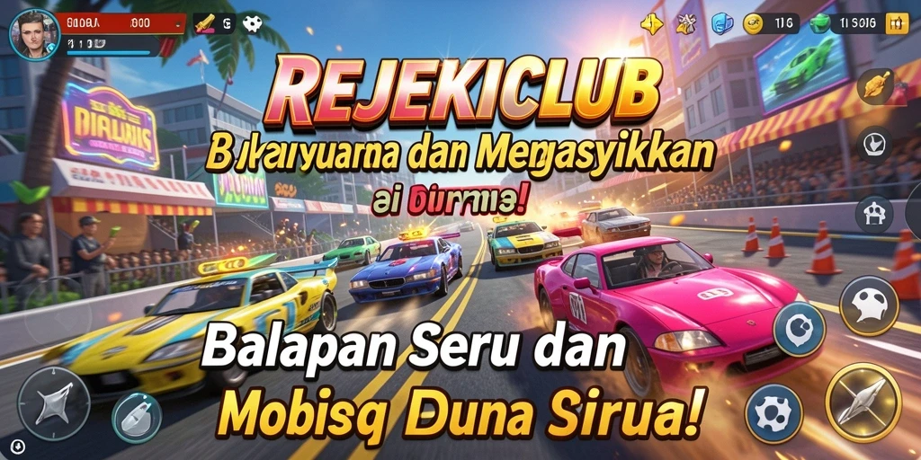 Tampilan gameplay balapan seru di REJEKICLUB dengan mobil yang melesat cepat.