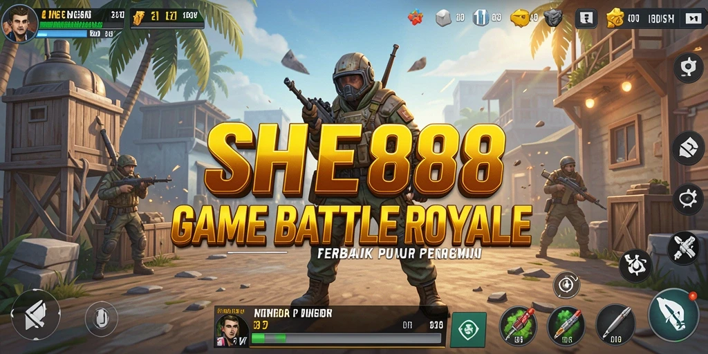 Screenshot menunjukkan aksi intens di gameplay Battle Royale SHE888.