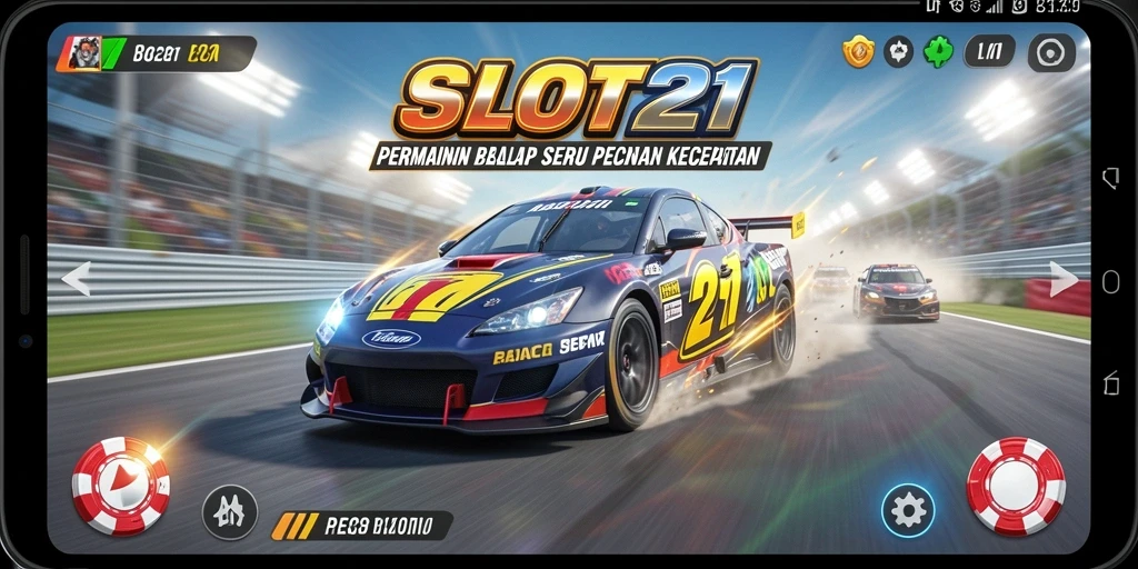 Tampilan gameplay SLOT21 yang menegangkan saat balap.