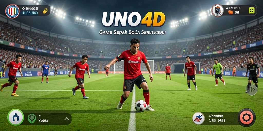 Tangkapan layar utama UNO4D yang menunjukkan aksi seru di lapangan sepak bola.